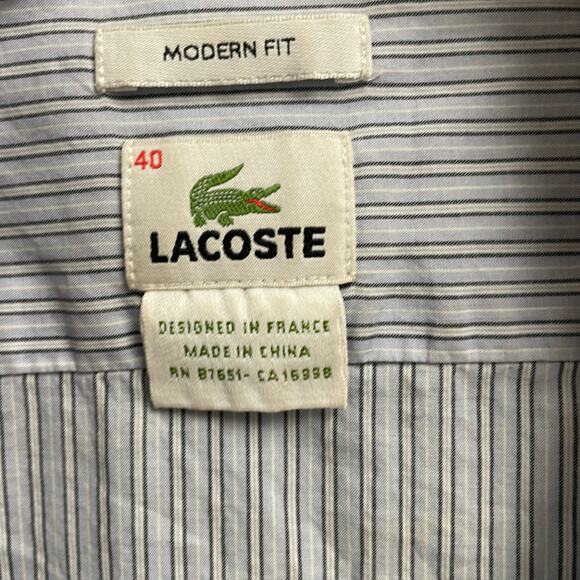Lacoste SZ 40 Mens Blue Striped Button Down Shirt Preppy Casual Medium - Picture 3 of 5